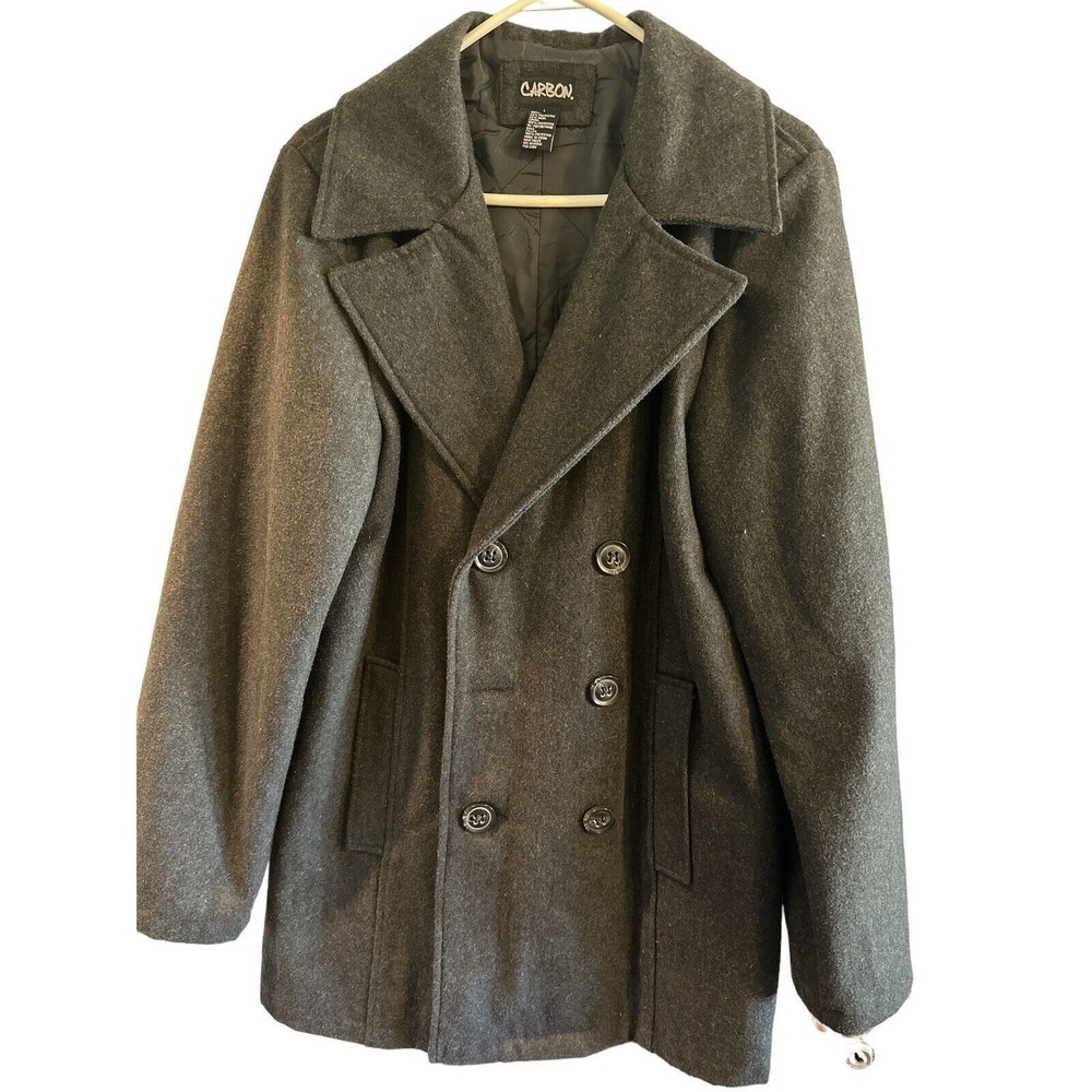 Carbon Wool Blend Pea Coat Charcoal Large Men’s